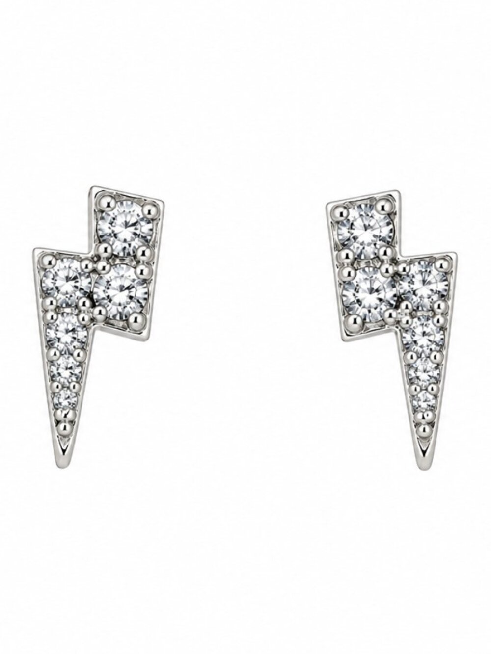 925 Sterling Silver Lightning Bolt Stud Earrings Crystal Rhinestone